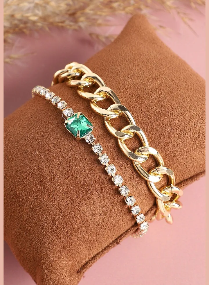 Set of 2 Gold Plated Designer Stone Casual Bracelet For Women