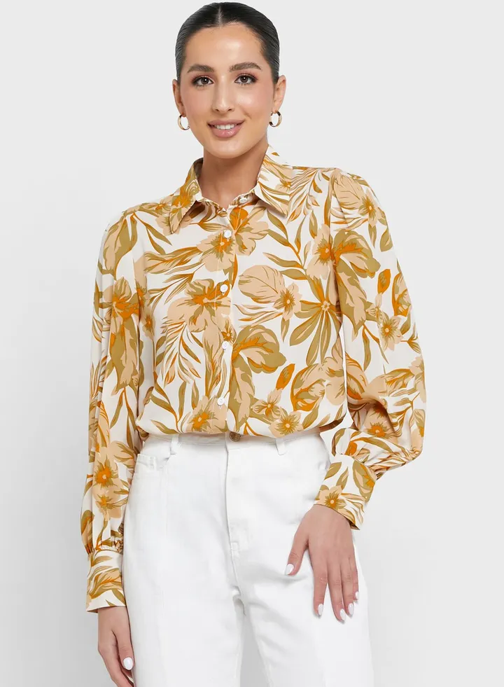 Floral Printed Cuff Sleeve Shirt