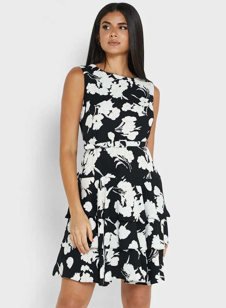 Ruffle Sleeve Printed Dress