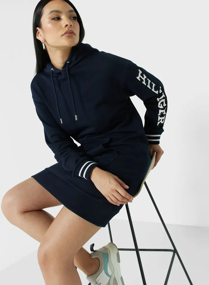 Logo Sleeve Knitted Hoodie Dress