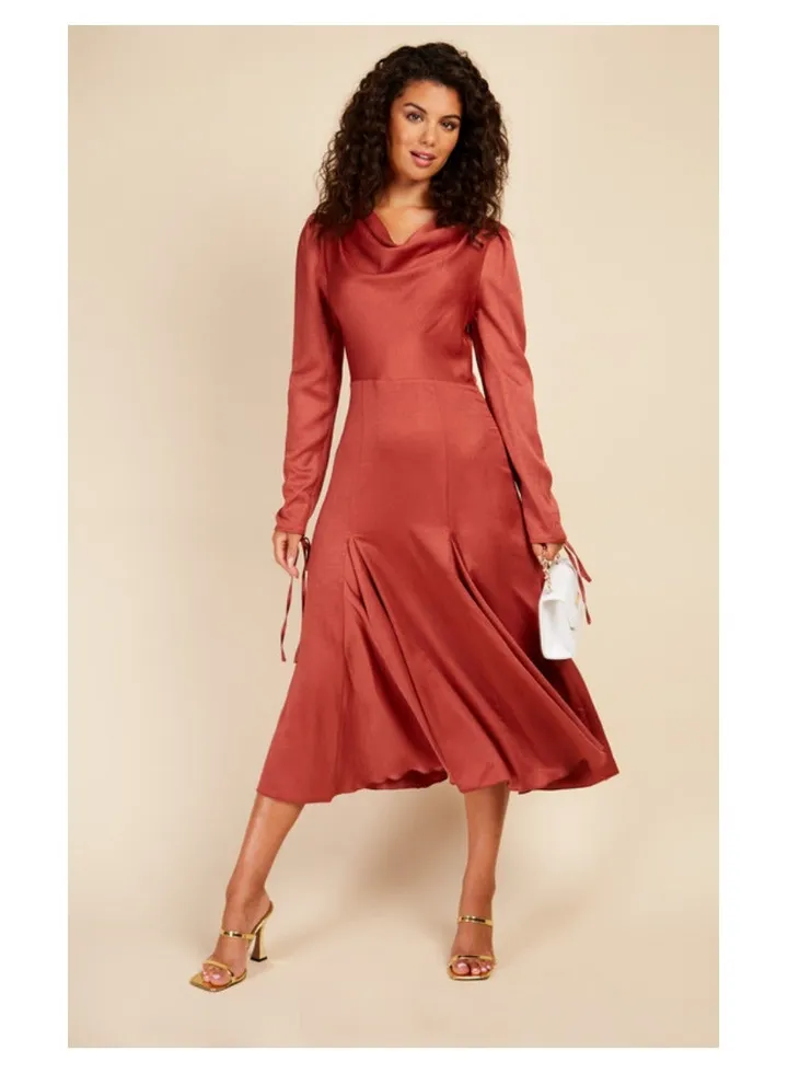 Little Mistress Coral Satin Midaxi Dress