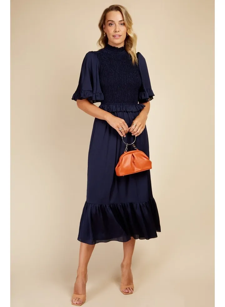 Little Mistress Navy Textured Midaxi