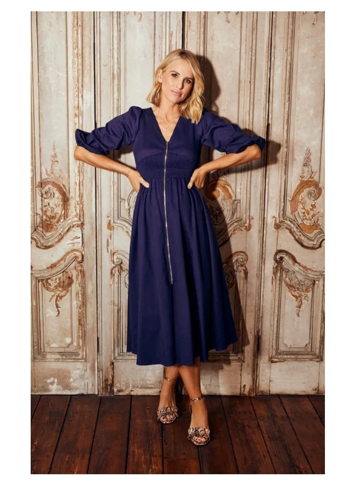 Little Mistress Navy Denim Zip Midaxi