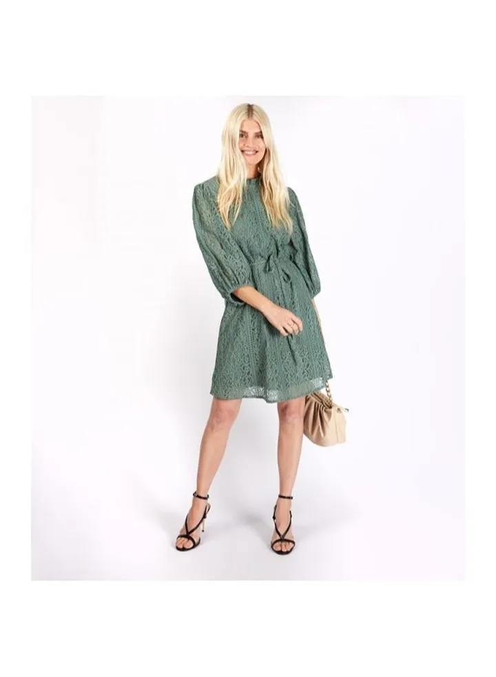 Little Mistress Sage Lace Tie Waist Shift Dress