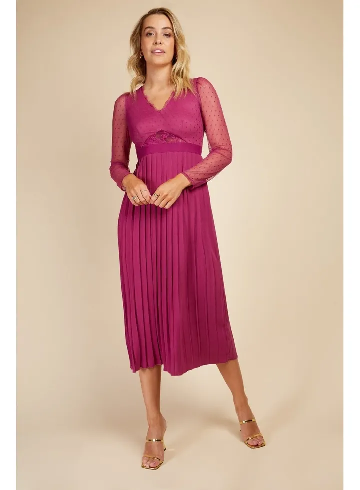 Little Mistress Orchid Pleat Midaxi