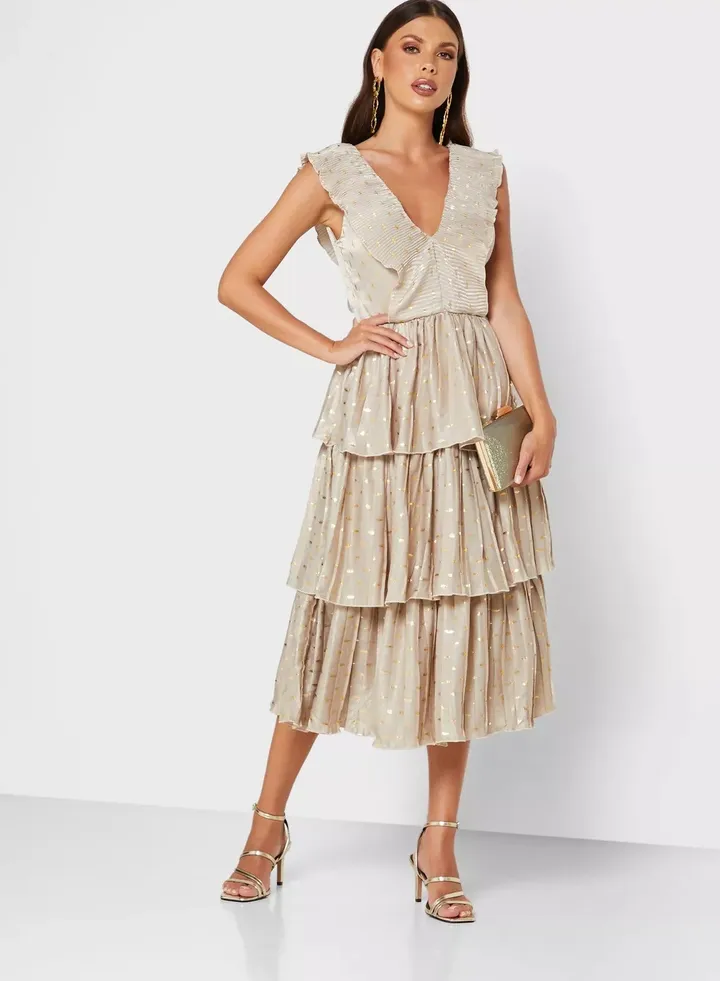 Little Mistress Beige Spot Midi