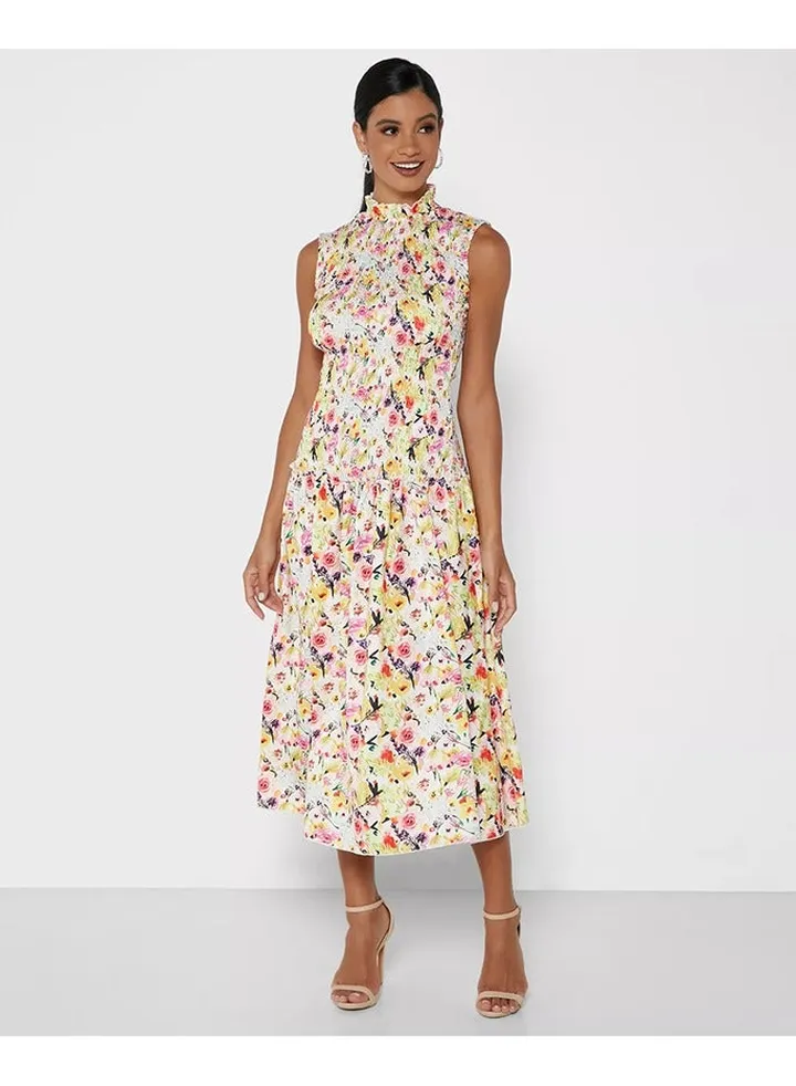 Little Mistress Floral Shirred Midaxi