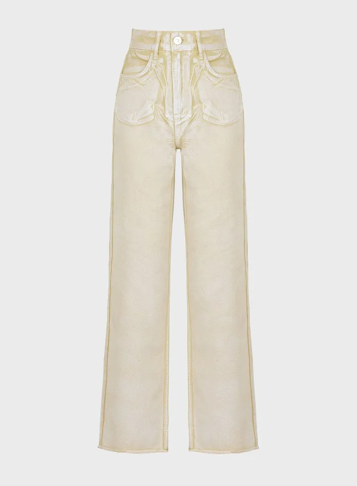 Button Detail High Waist Jeans