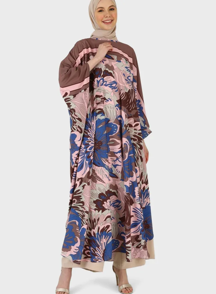 Floral Print Cape Sleeve Abaya