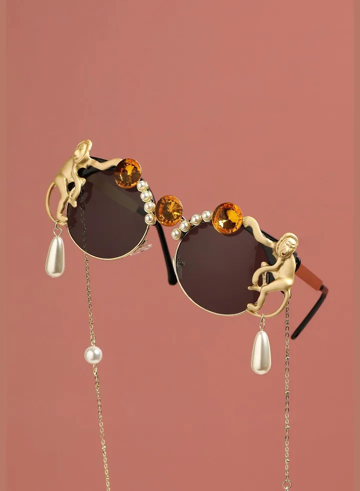 Gold Plated Designer Stone Western Wear Sunglass For Women