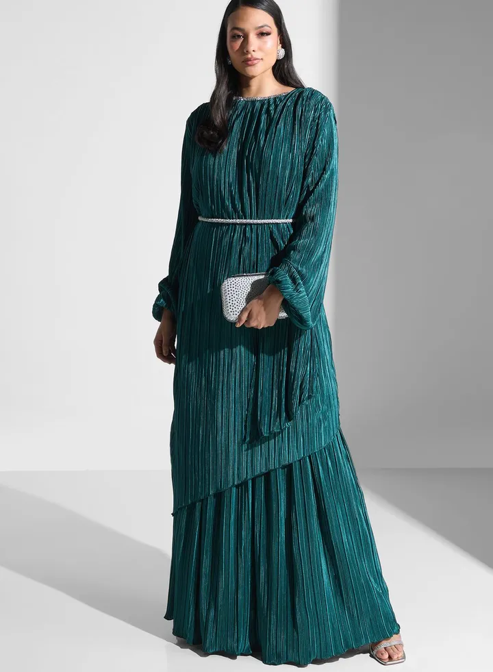 Plisse Belted Dress