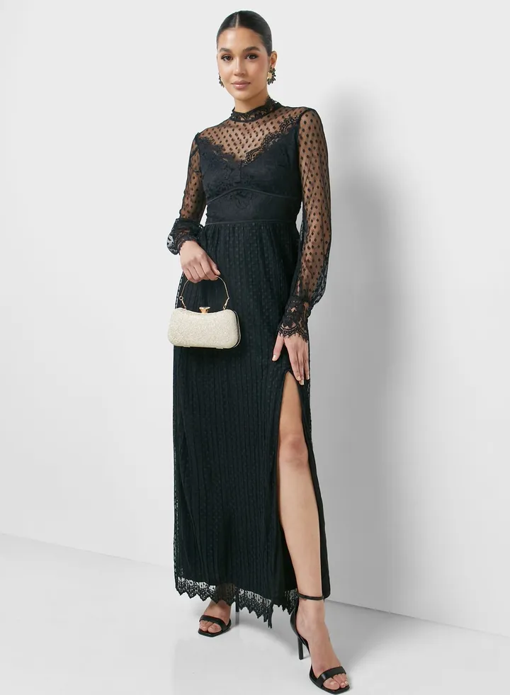 Ballon Sleeve Lace Detail Dress