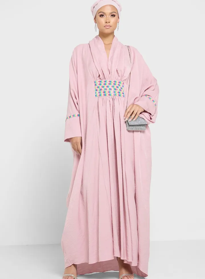 Embellished Ruched Waist Tiered Abaya