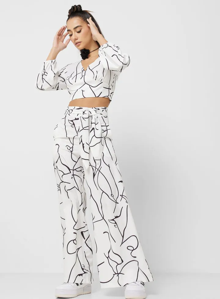 Printed Crop Top & Pants Set