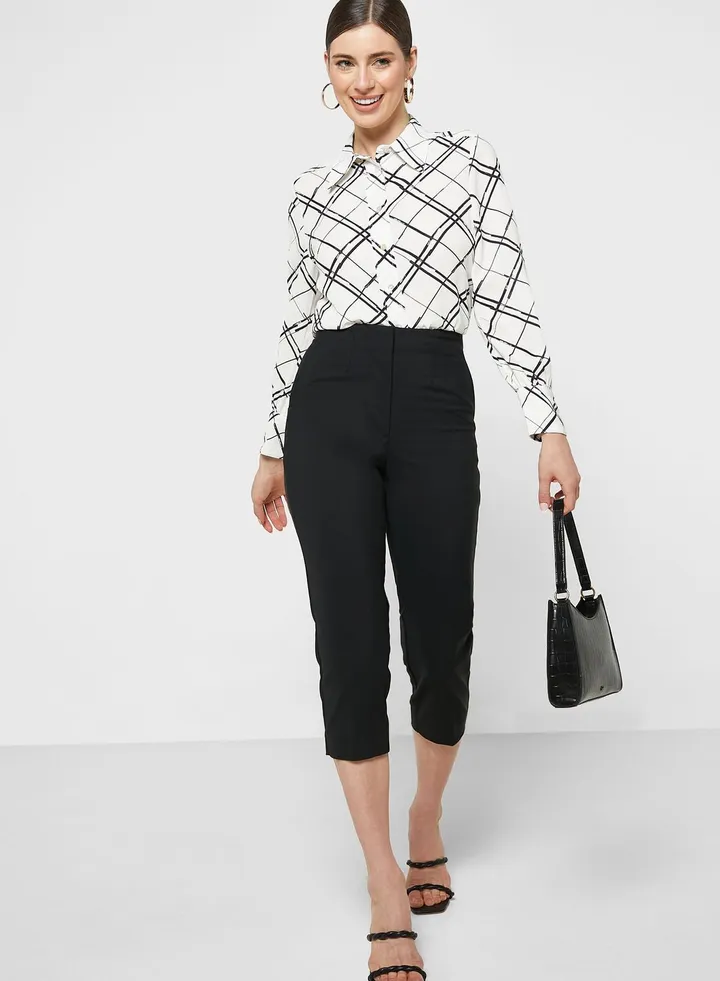Cotton Blend Slim Fit Cropped Trousers