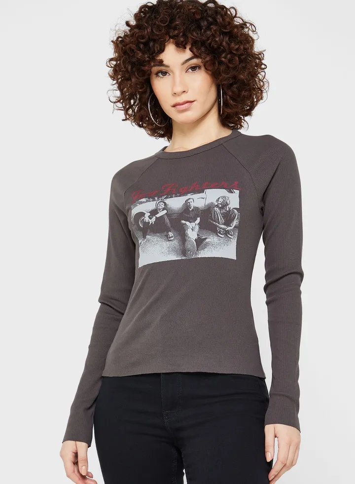 Crew Neck Graphic Detail Top