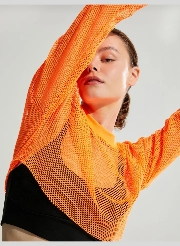 Long Sleeve Crop Mesh T-Shirt