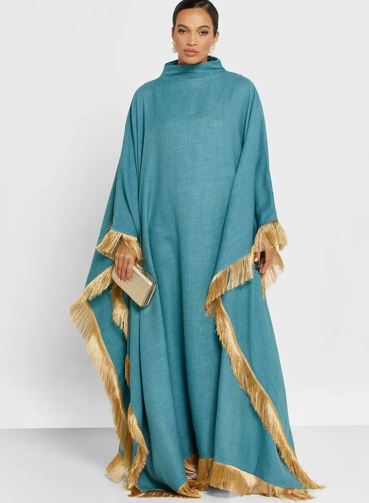 Cape Sleeve Fringe Hem Abaya
