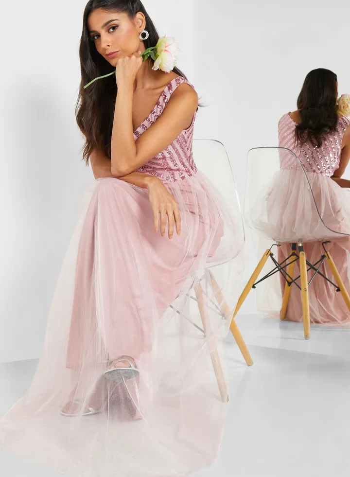 Shimmer Detail Fit & Flare Dress