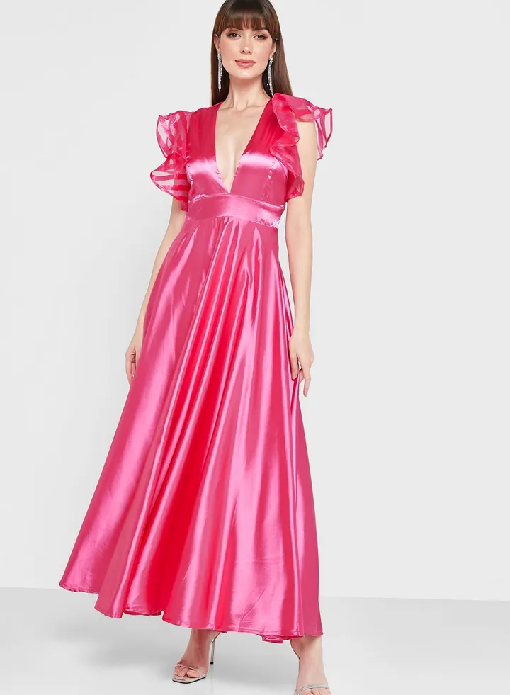 Ruffle Sleeve A-Line Dress