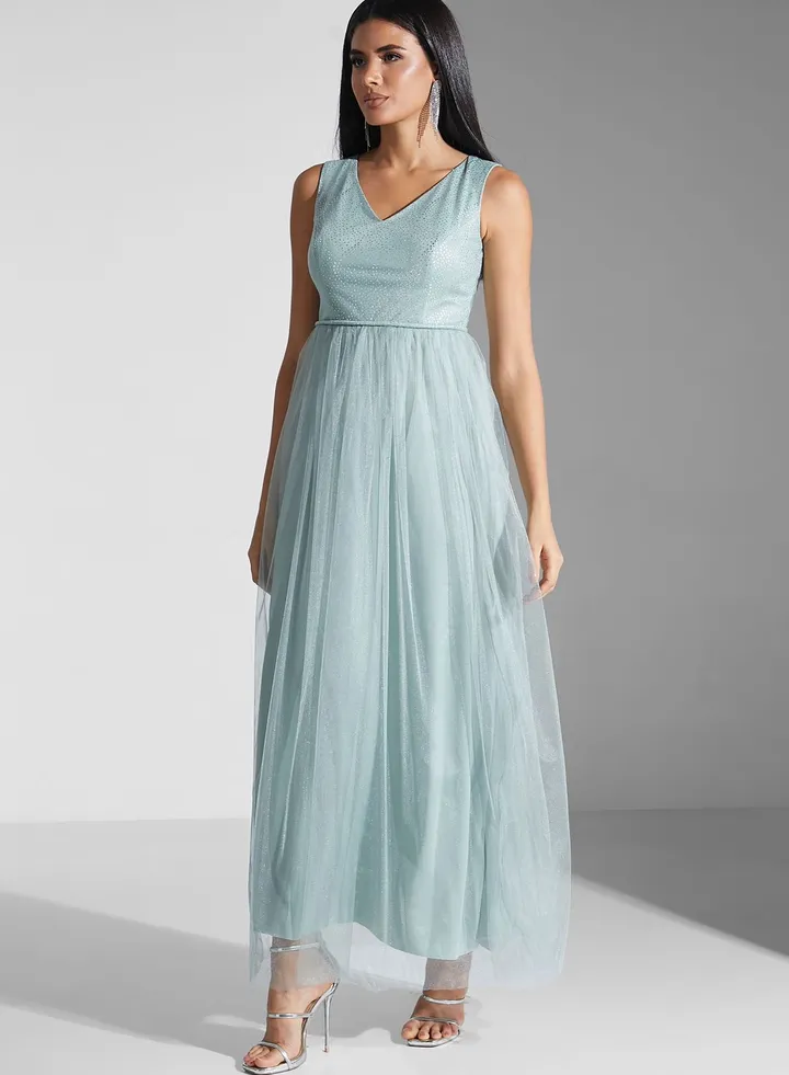 V-Neck Flared Gown