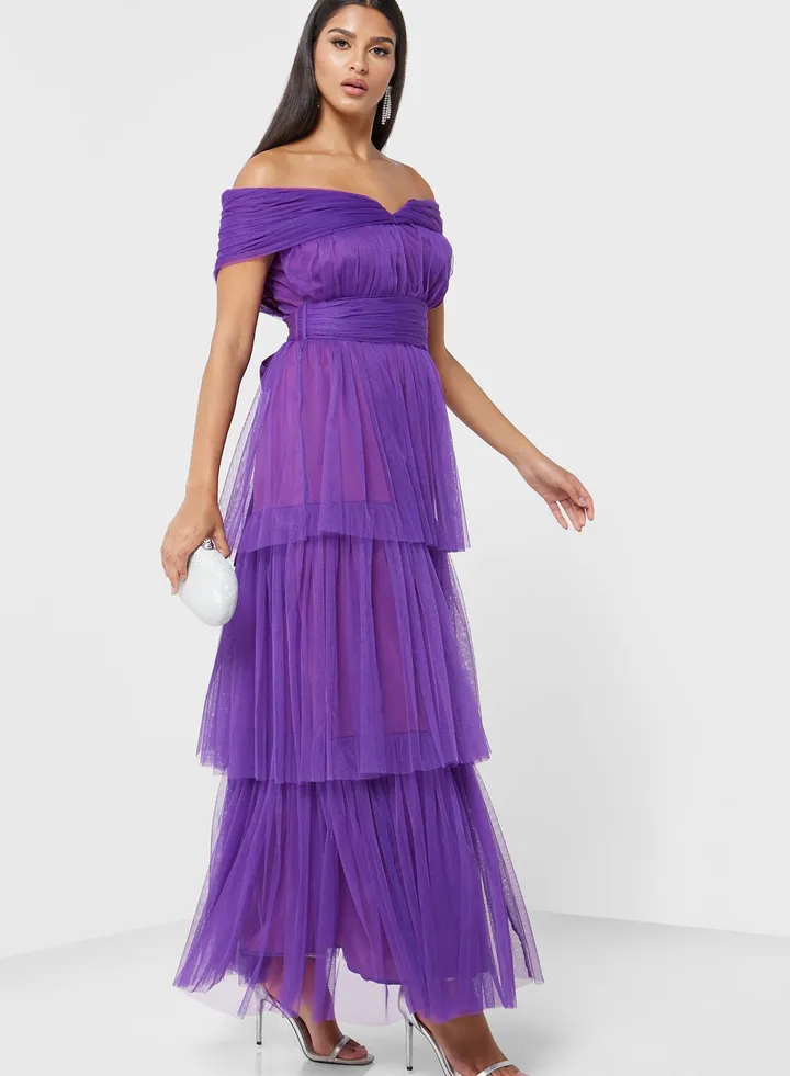Off Shoulder Mesh Dress