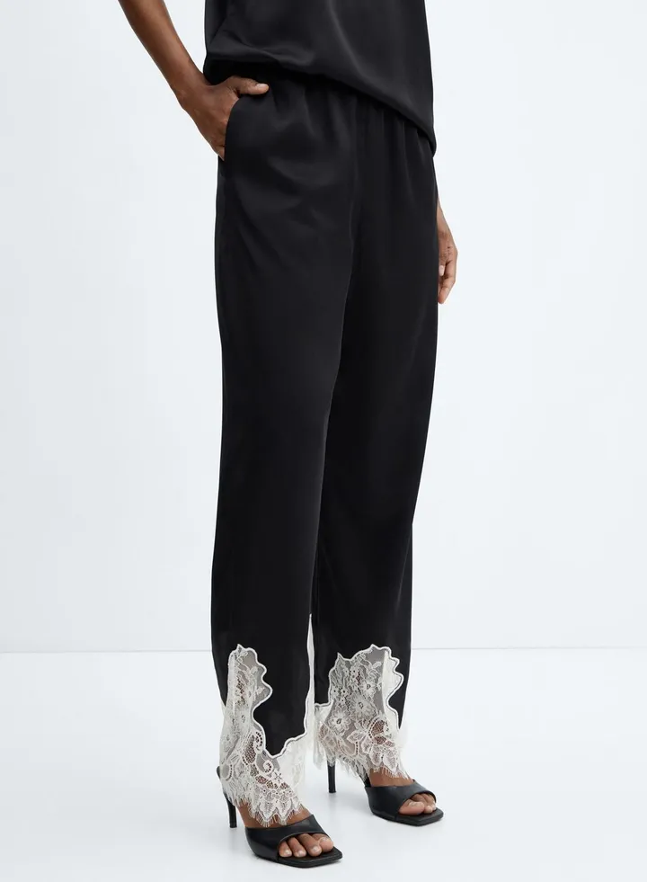 Lace Hem High Waist Pants