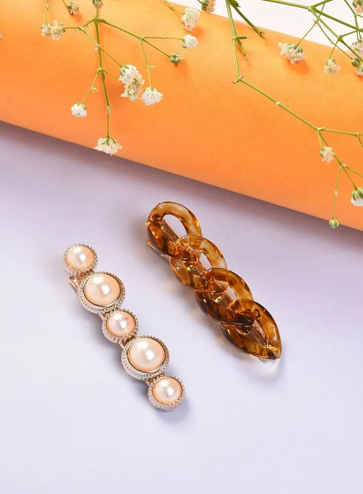 Pack of 2 Gold Plated Pearls Hair Pin