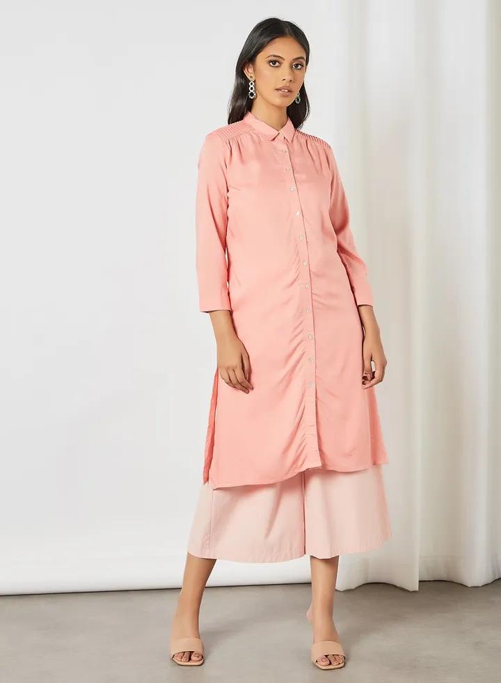 Collared Button-Up Kurta Pink