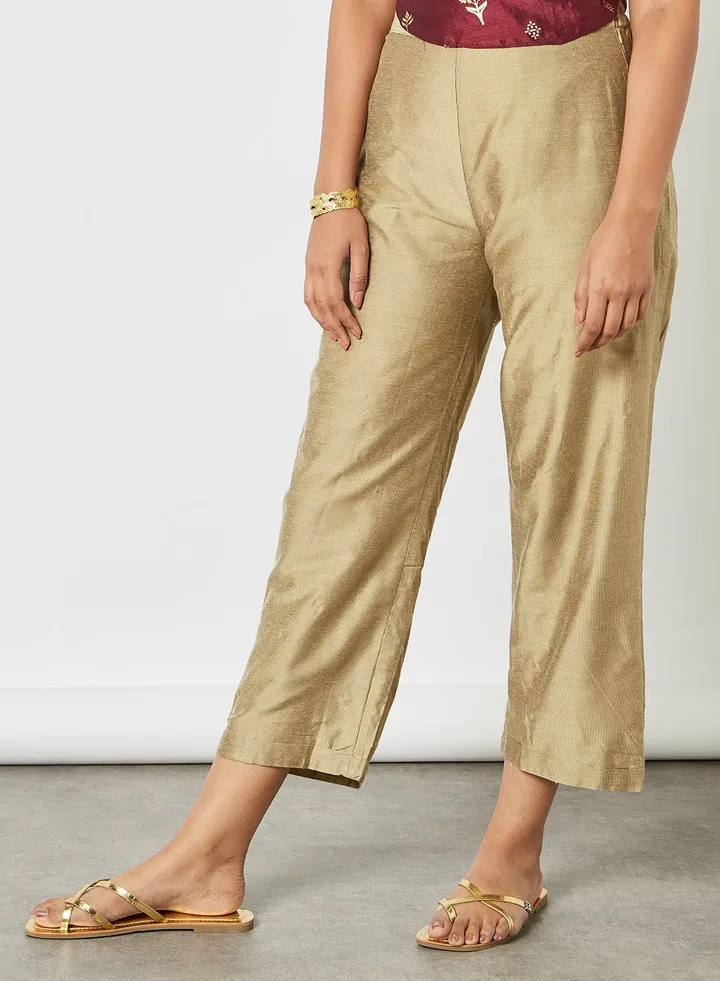 High Rise Cropped Pants Gold-Beige