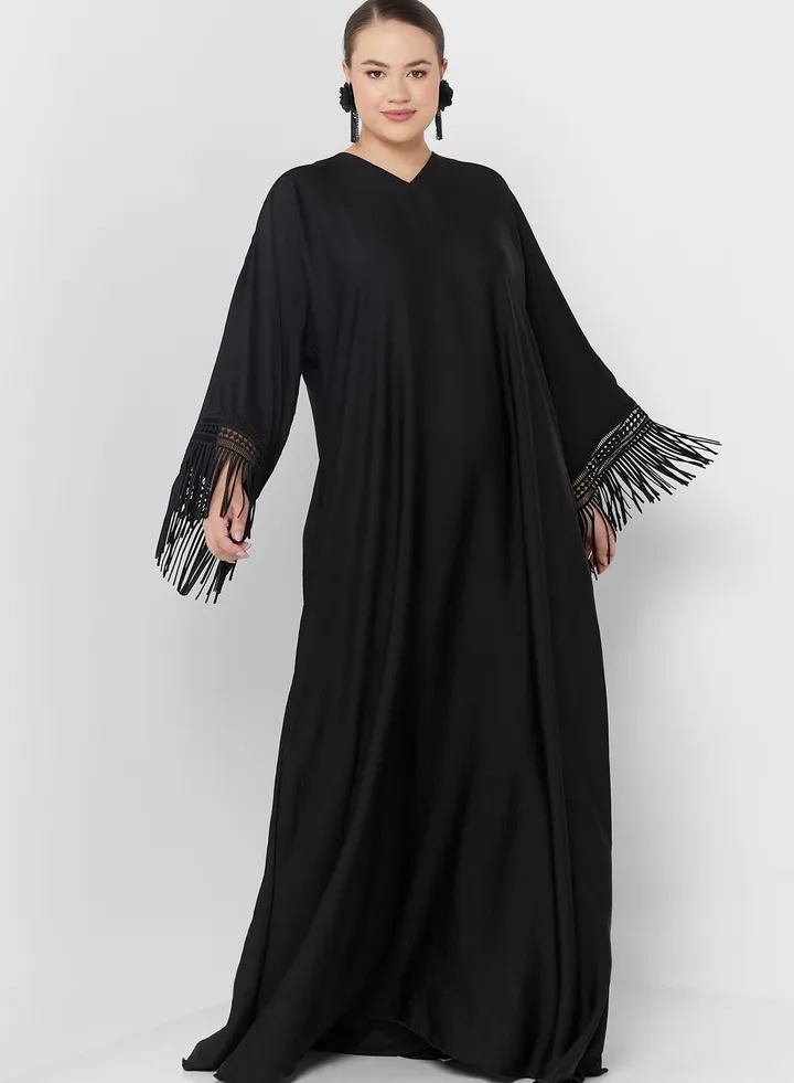 Tiered Fringe Hem Abaya