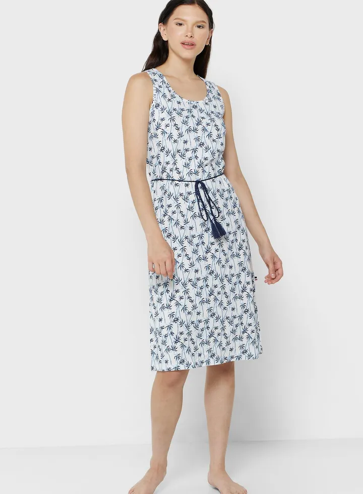 Tie Detail Printed Night Dress