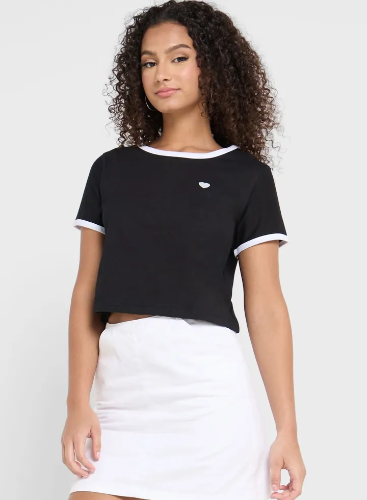 Ringer T-Shirt With Embroidery
