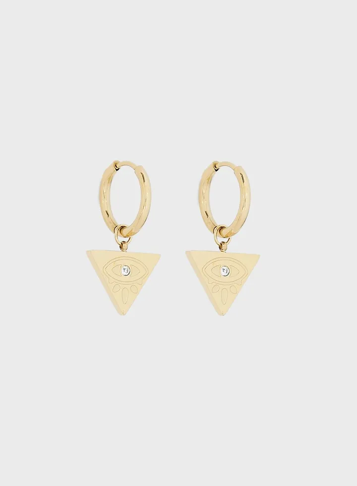 Cleopatra Pyramid Eye Pendant Hoop Earrings