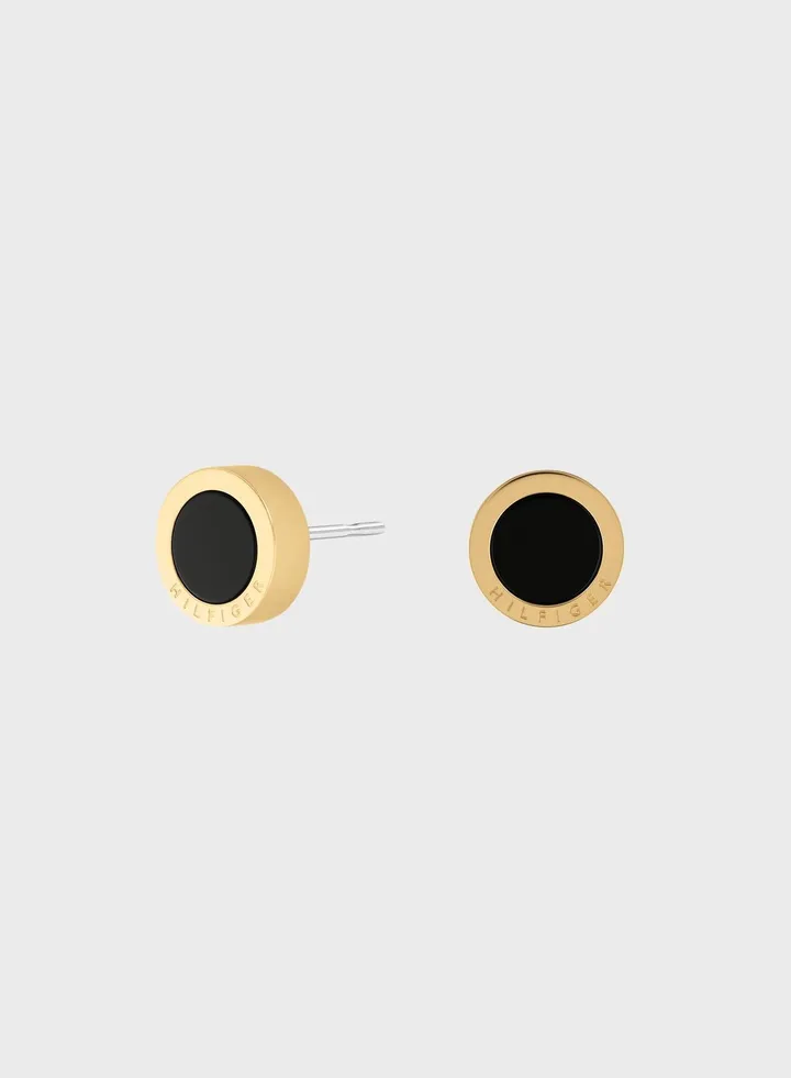 Ionic Gold Plated Steel & Black Onyx Stone Earrings