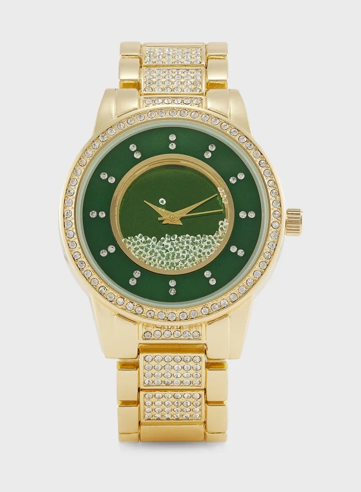 Rhinestone Dial Jeweled Analogue Metal Strap Watch