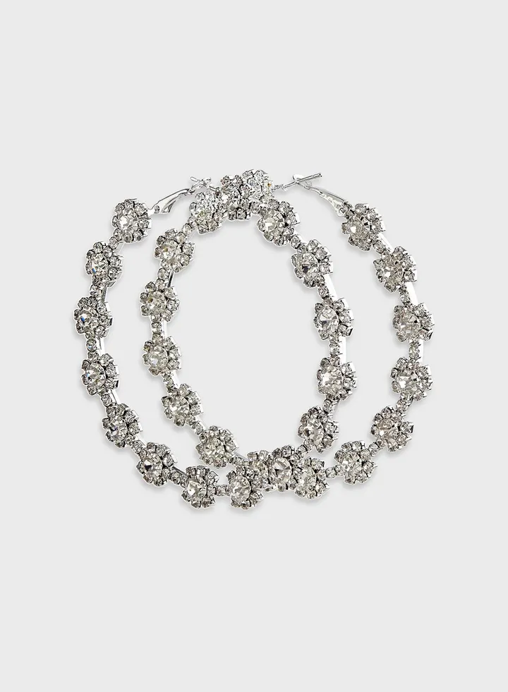 Floral Diamante Hoop Earrings