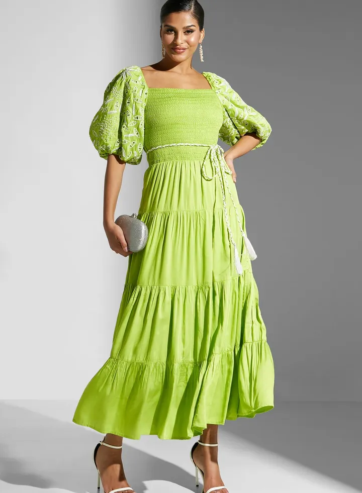 Floral Print Balloon Sleeve Ruched Dress