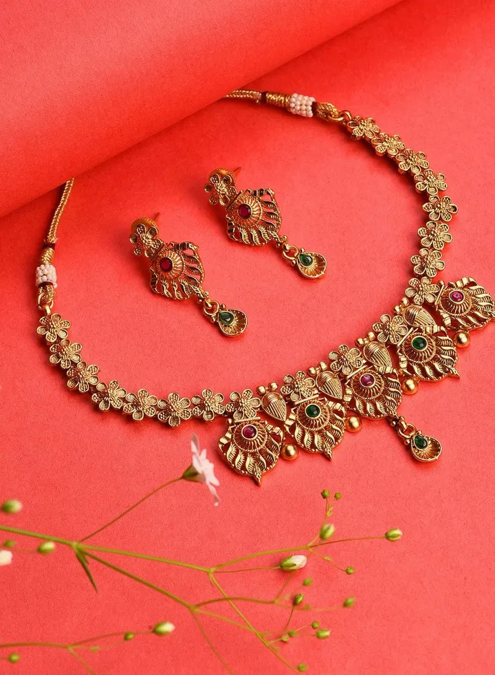 Gold Plated Designer Stone Necklace Set