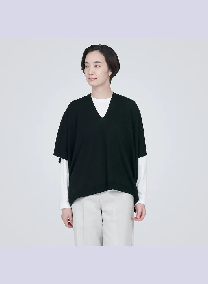 Washable High-Gauge Poncho Sweater