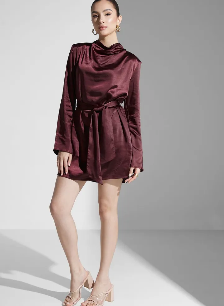 Cowl Neck Belted Dress