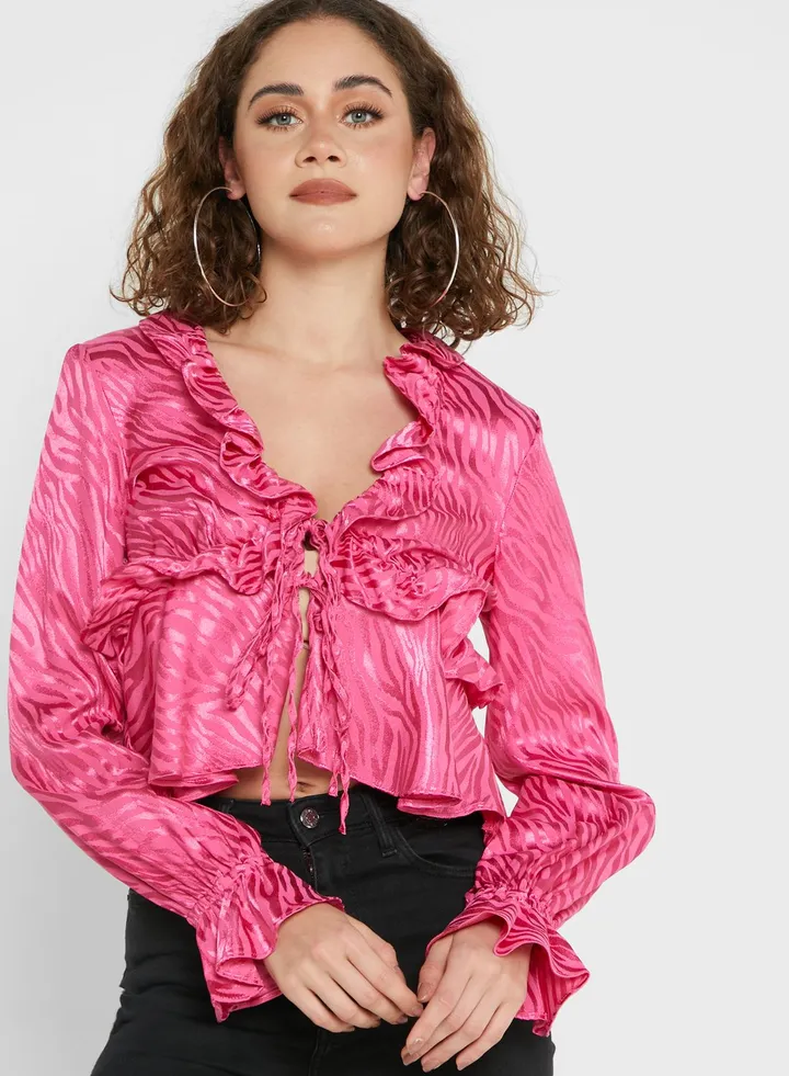 Tie Ruffle Detail Top