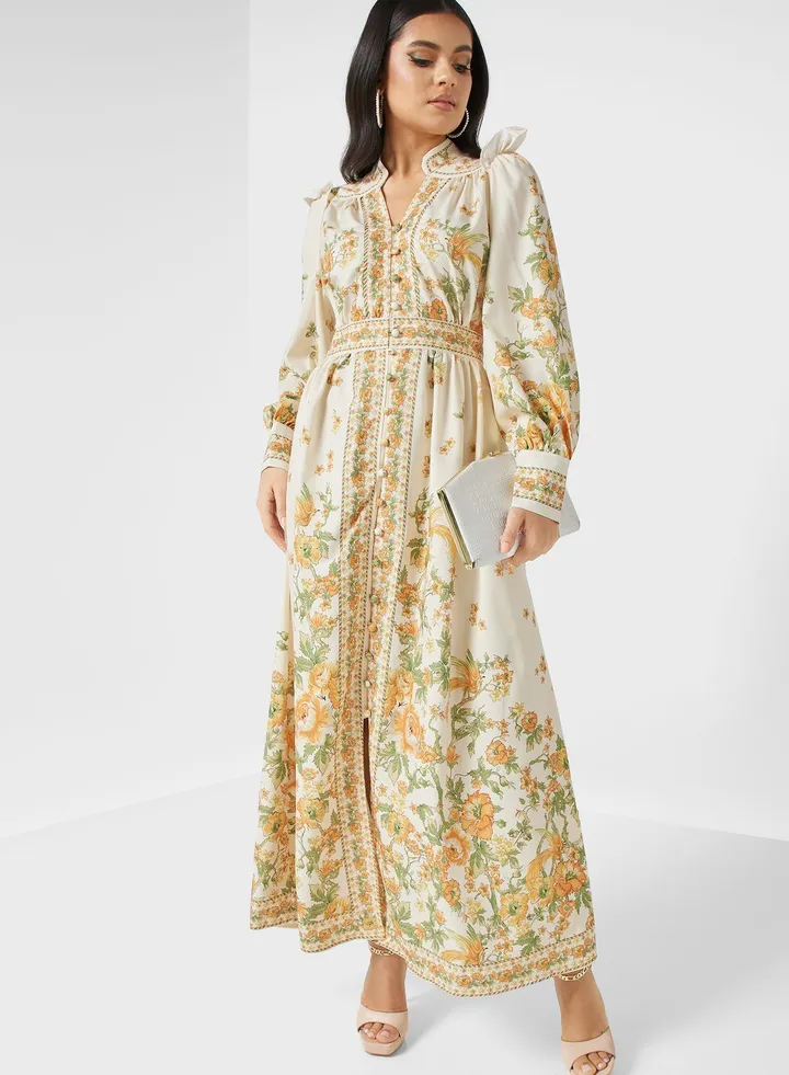 Balloon Sleeve Printed Dress