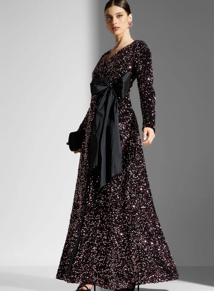 Dana Shimmer Wrap Dress With Tie
