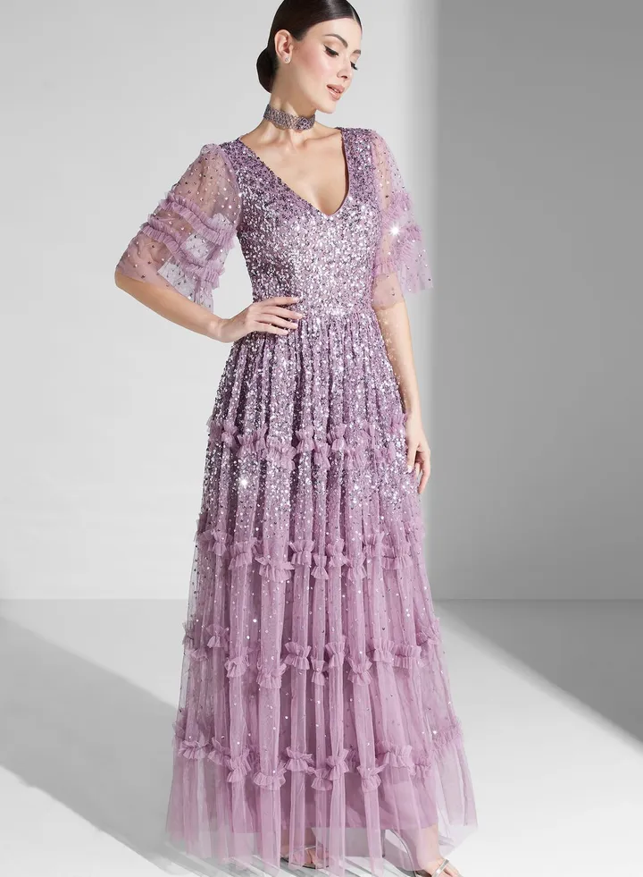 Sequin Plisse Dress