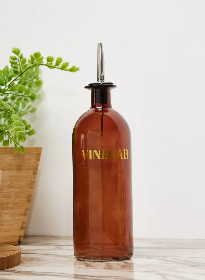 20Cm Glass Storage Bottle 'Vinegar' - Vintage Amber Gold