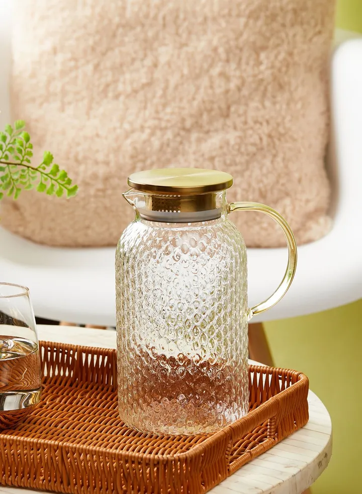 Glass Water Jug With Gold Lid
