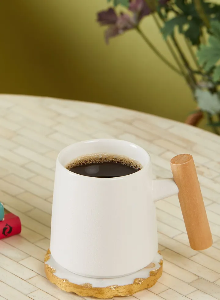 White Mug With Wooden Handle