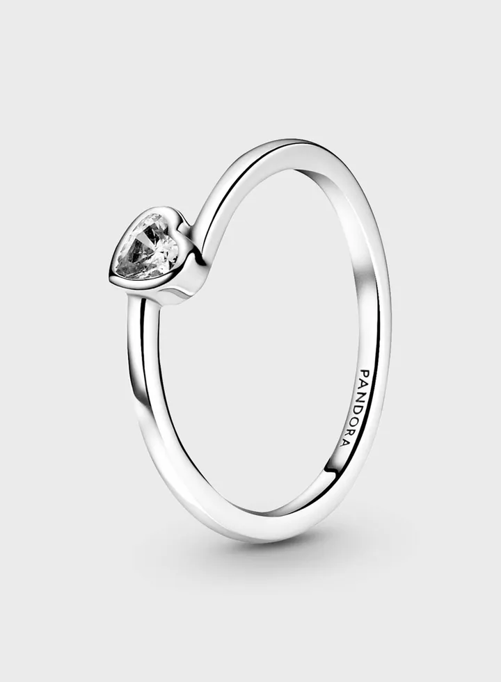 Clear Tilted Heart Solitaire Ring