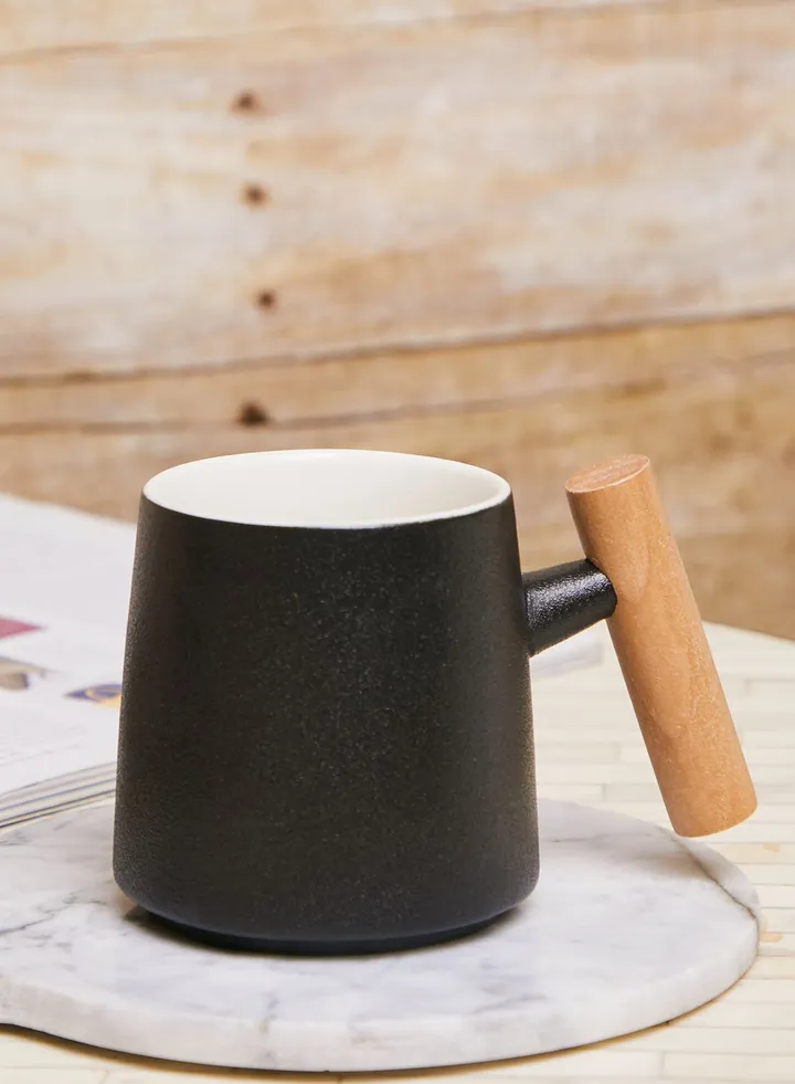 Black Mug With Wooden Handle